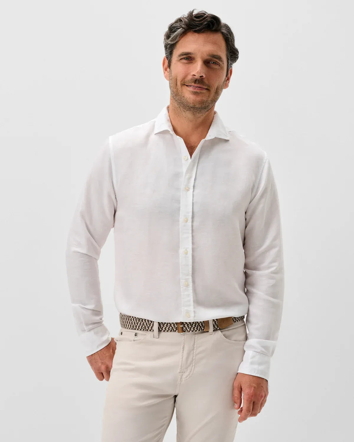 JOHNNIE-O SHIRTS WHITE / L LINEN BLEND BUTTON DOWN SHIRT - MCCARTHY SOLID