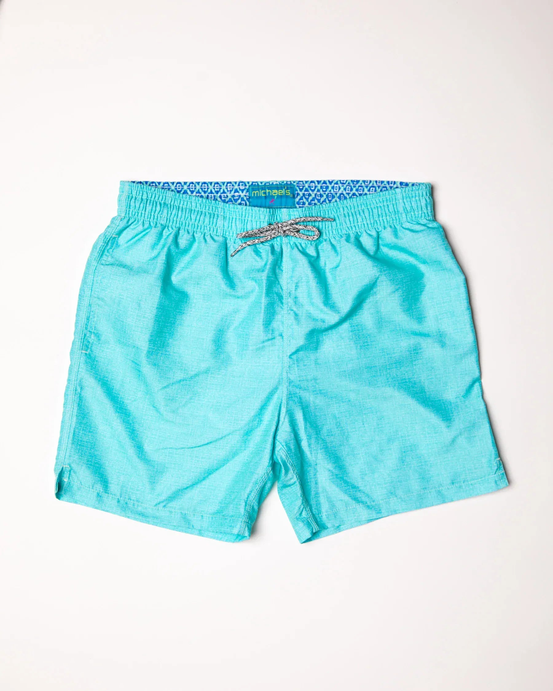 MICHAEL'S SHORTS - SWIM WEAR SOLID LINEN - AQUA / M MEN'S CYCLIST LINER SWIM TRUNKS