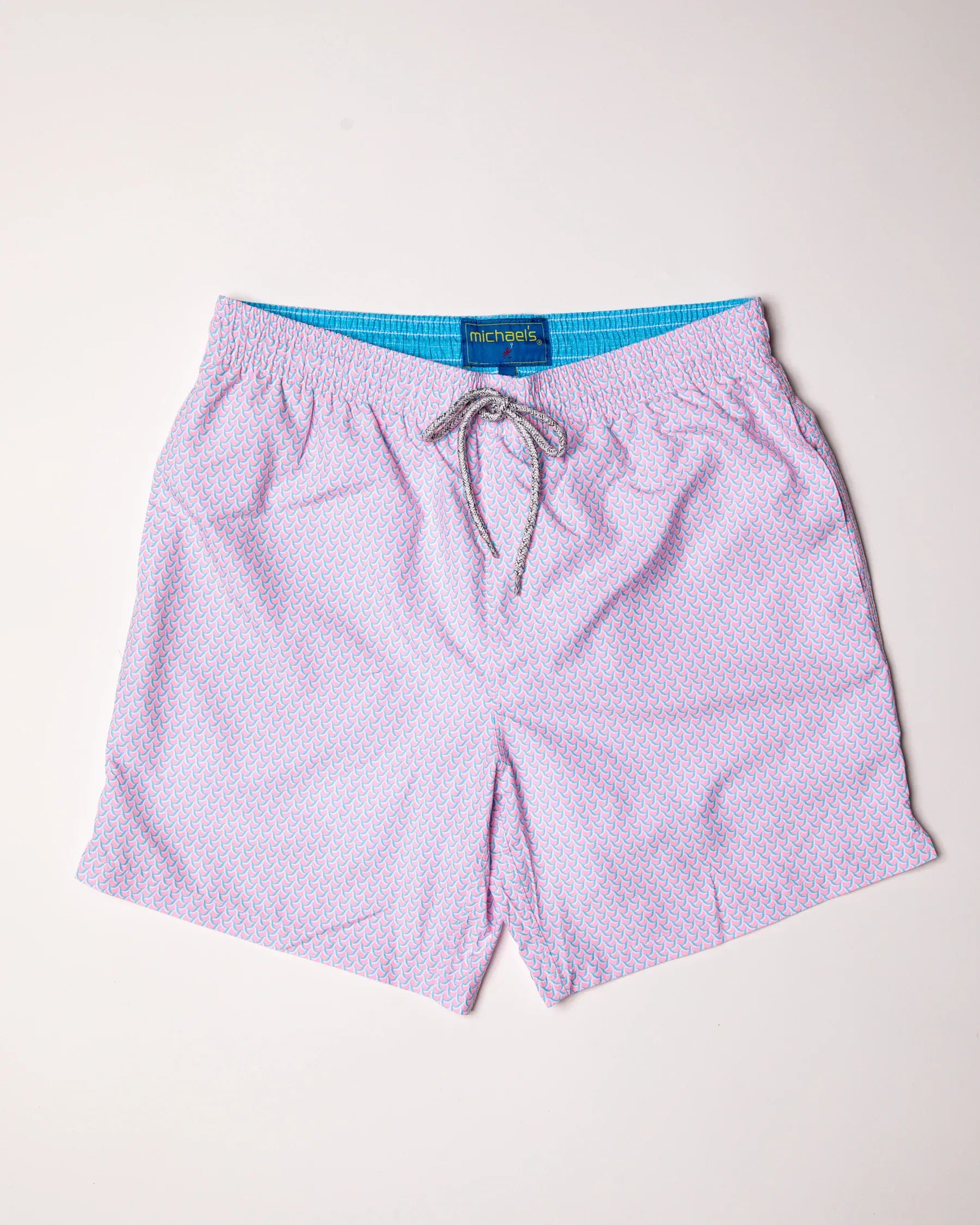 MICHAEL'S SHORTS - SWIM WEAR WAVE PRINT - PINK/TURQUOISE / M MEN'S CYCLIST LINER SWIM TRUNKS