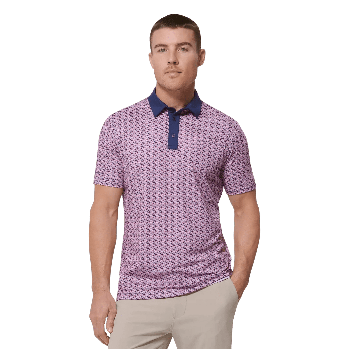 MIZZEN MAIN SHIRTS - POLO BRIGHT PINK / S / TRIM TEA ROSE TRIANGLE GEO VERSA POLO