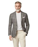 MUNRO SPORT COAT Brown / 42R Brown Wool-Silk-Linen Blend Plaid Jacket