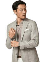 MUNRO SPORT COAT SAND / 42R WOOL-SILK CHECK JACKET