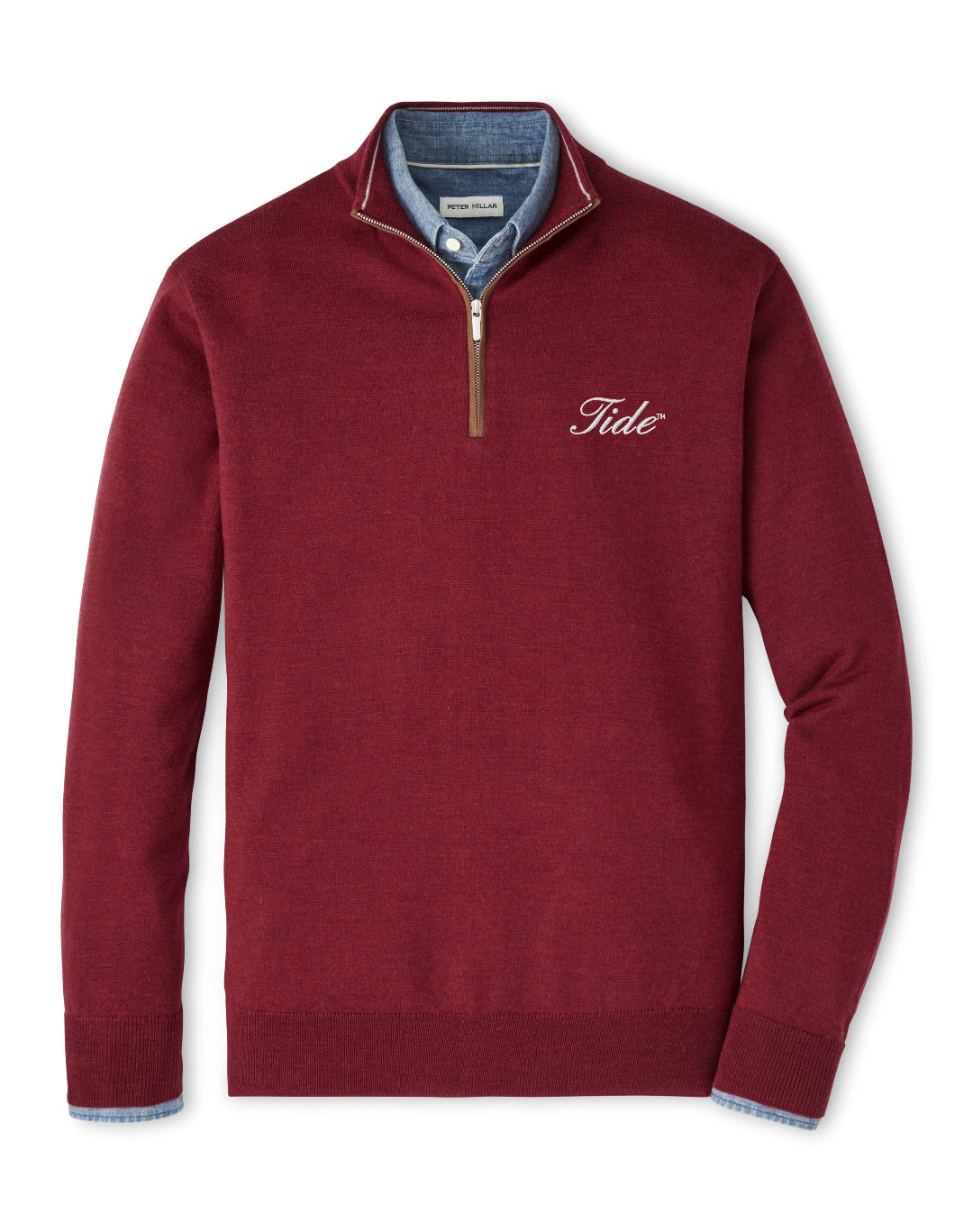 PETER MILLAR GAMEDAY - UNIVERSITY OF ALABAMA - TIDE - 14 ZIPS BRICK RED / S TIDE AUTUMN CREST SUEDE TRIM QUARTER-ZIP