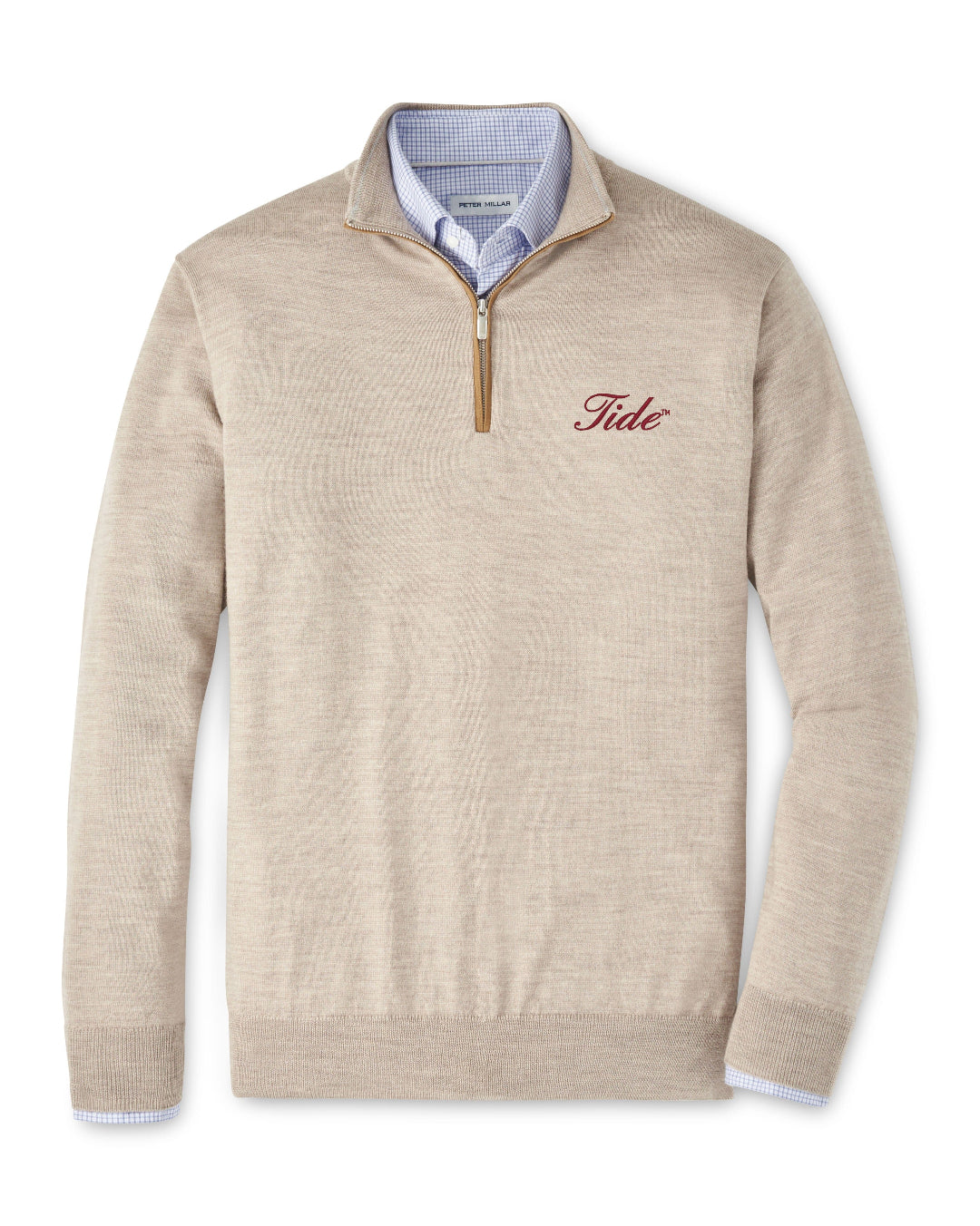 PETER MILLAR GAMEDAY - UNIVERSITY OF ALABAMA - TIDE - 14 ZIPS LIGHT ELM / S TIDE AUTUMN CREST SUEDE TRIM QUARTER-ZIP