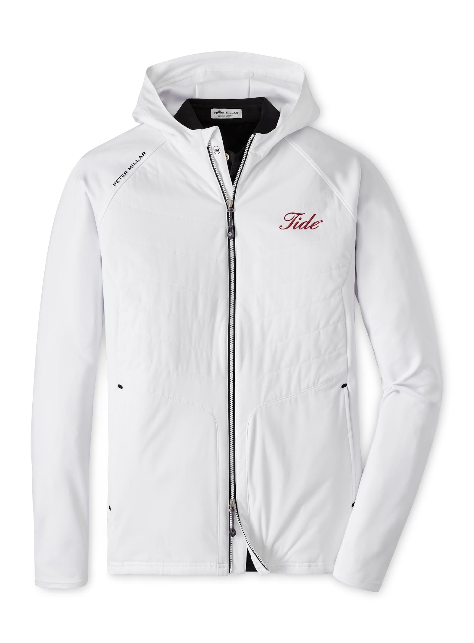 PETER MILLAR GAMEDAY - UNIVERSITY OF ALABAMA - TIDE - FULL ZIP JACKET WHITE / M TIDE HOODED MERGE ELITE HYBRID JACKET