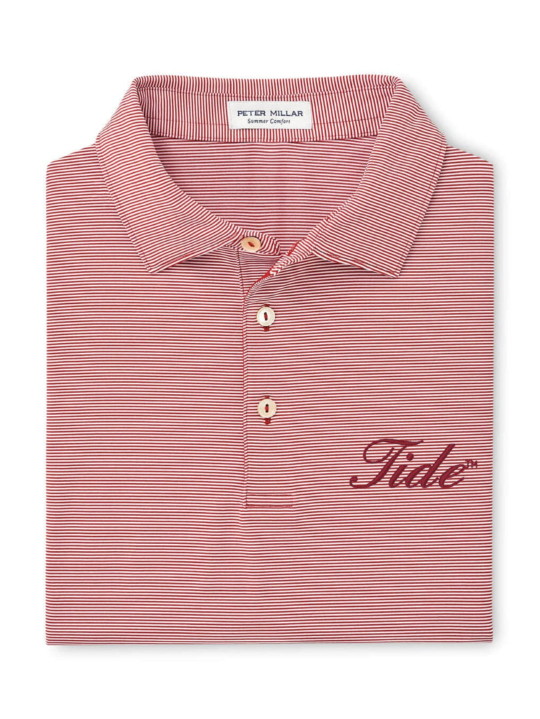 PETER MILLAR GAMEDAY - UNIVERSITY OF ALABAMA - TIDE - POLOS CRIMSON / S TIDE JUBILEE STRIPE PERFORMANCE JERSEY POLO