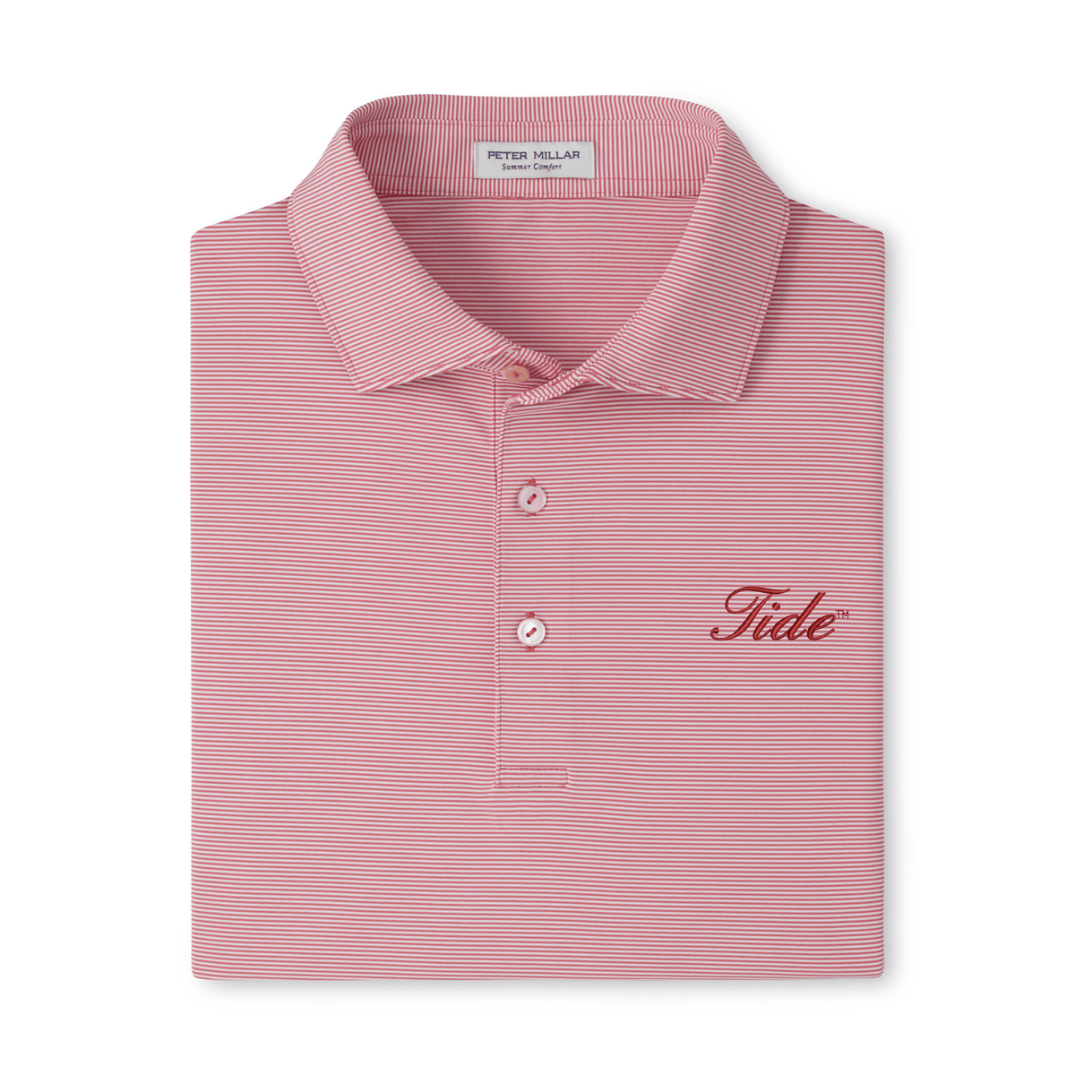 PETER MILLAR GAMEDAY - UNIVERSITY OF ALABAMA - TIDE - POLOS CRIMSON / S TIDE JUBILEE STRIPE PERFORMANCE JERSEY POLO