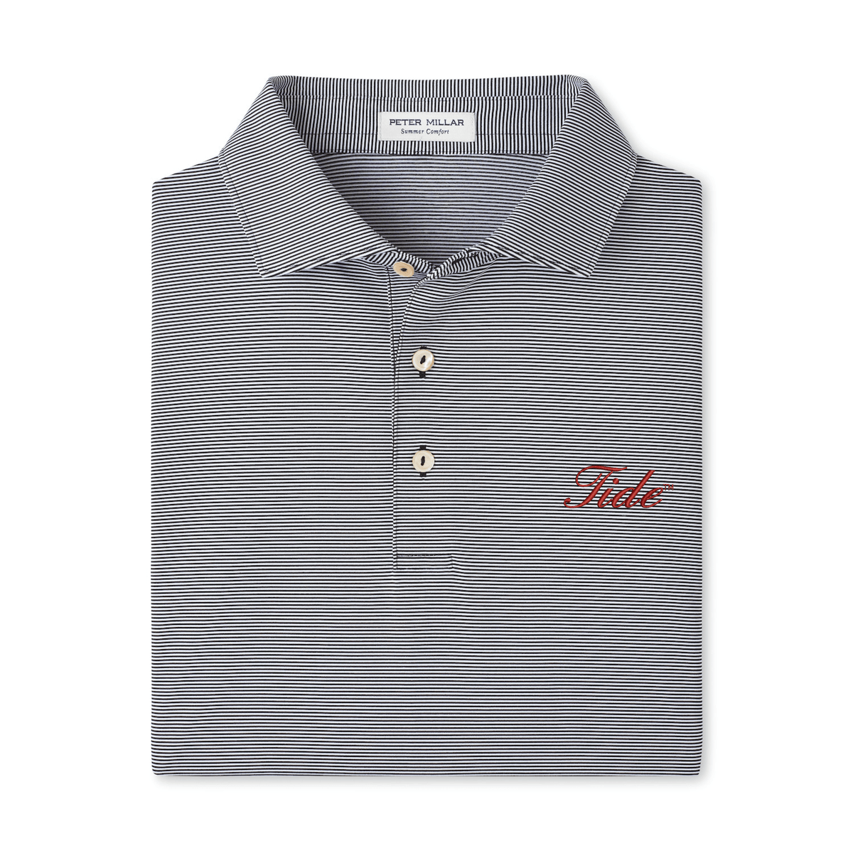 PETER MILLAR GAMEDAY - UNIVERSITY OF ALABAMA - TIDE - POLOS IRON / S TIDE JUBILEE STRIPE PERFORMANCE JERSEY POLO