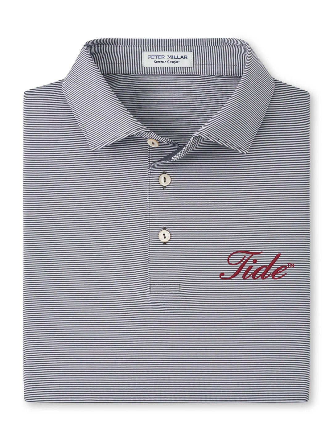 PETER MILLAR GAMEDAY - UNIVERSITY OF ALABAMA - TIDE - POLOS IRON / XXL TIDE JUBILEE STRIPE PERFORMANCE JERSEY POLO