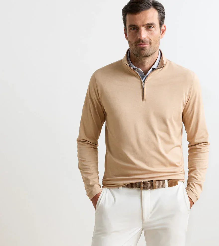 PETER MILLAR OUTERWEAR - 1 - 4 ZIP Albatross Cotton-Blend Pique Quarter-Zip