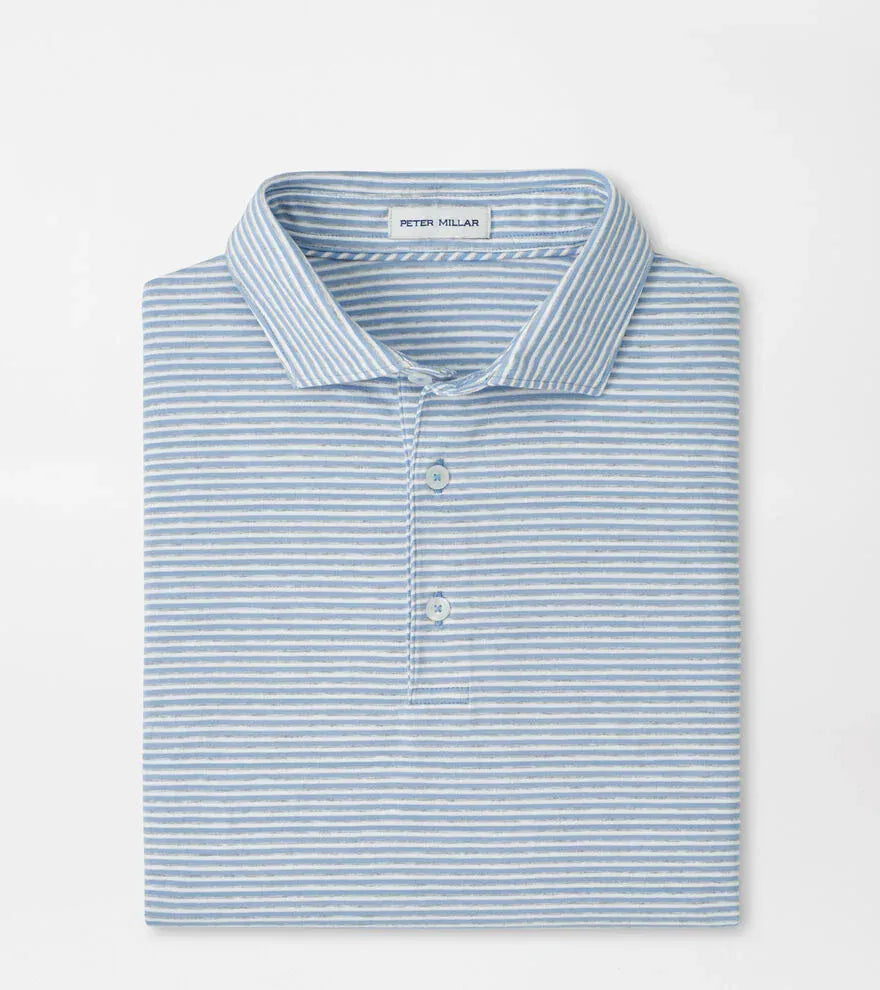 PETER MILLAR SHIRTS - POLO COTTAGE BLUE / M CROWN FLEX COTTON SS POLO - CALVERT STRIPE