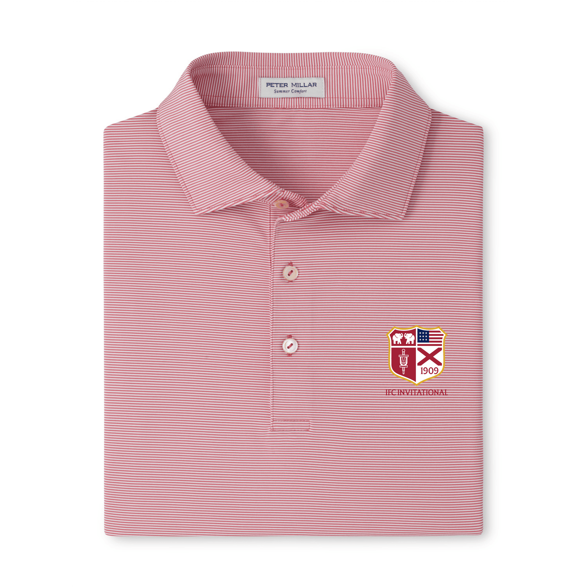 PETER MILLAR SHIRTS - POLO CRIMSON / S IFC INVITATIONAL JUBILEE STRIPE STRETCH JERSEY