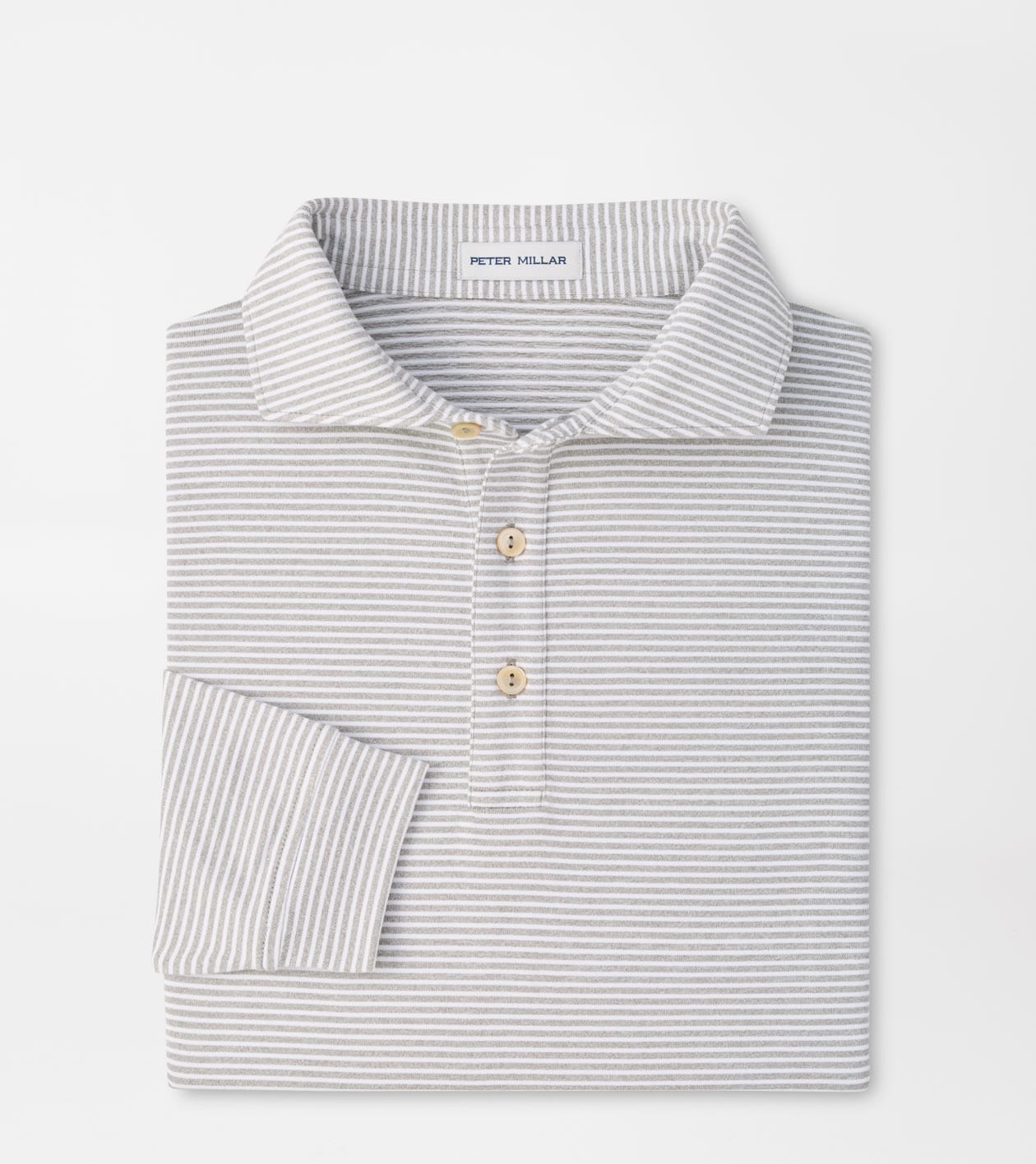 PETER MILLAR SHIRTS - POLO GALE GREY / L LYONS STRIPE PERFORMANCE JERSEY LONG-SLEEVE POLO