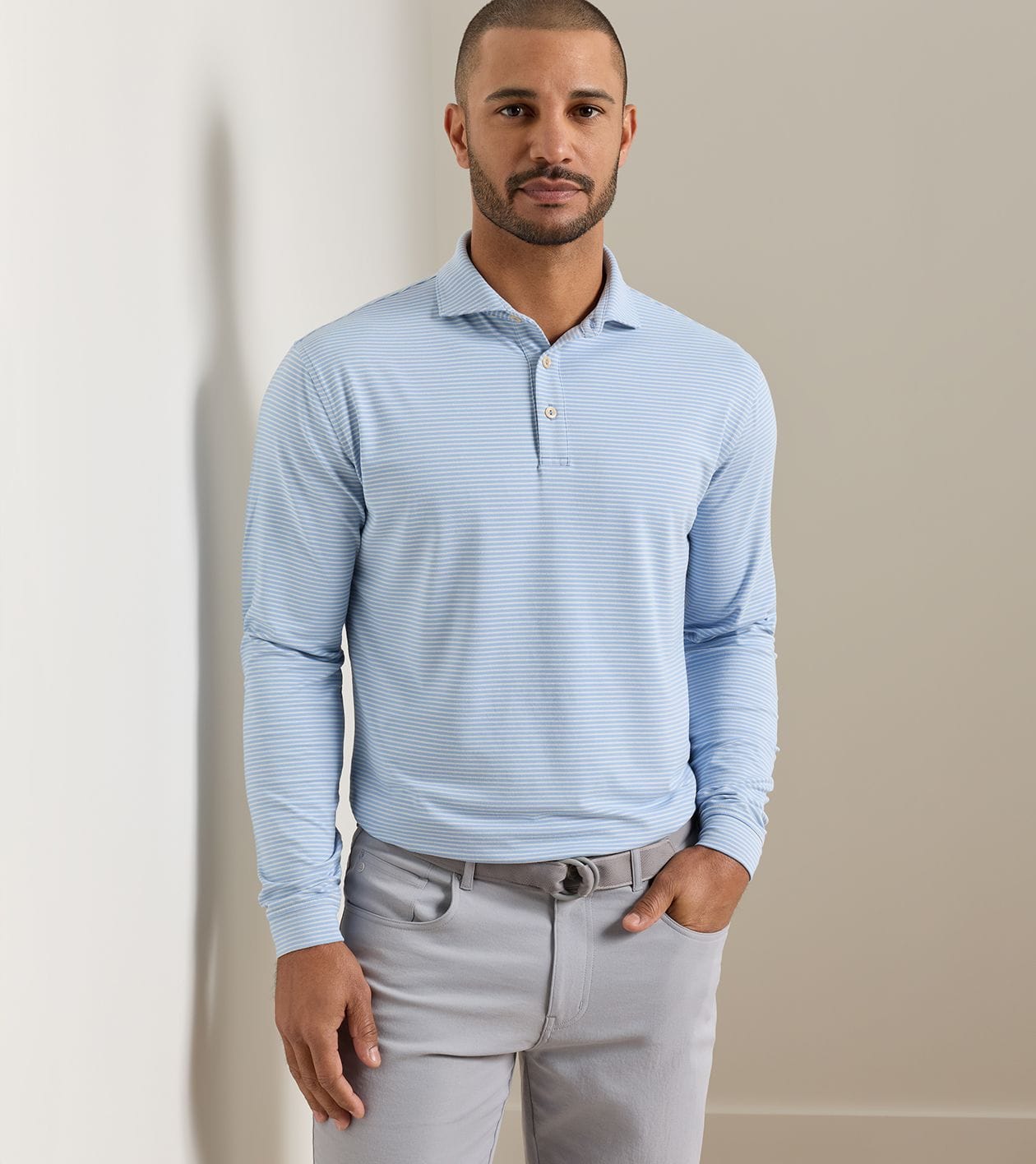 PETER MILLAR SHIRTS - POLO LYONS STRIPE PERFORMANCE JERSEY LONG-SLEEVE POLO