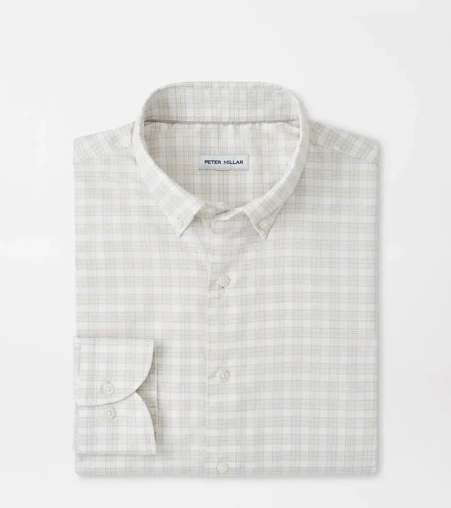 PETER MILLAR SHIRTS - SPORT SHIRT TRUFFLE / M DOUGLAS CROWN LITE COTTON STRETCH SPORT SHIRT