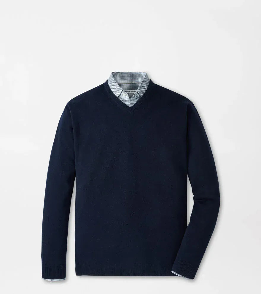 PETER MILLAR SWEATERS NAVY / XL CROWN HERITAGE CASHMERE V NECK SWEATER
