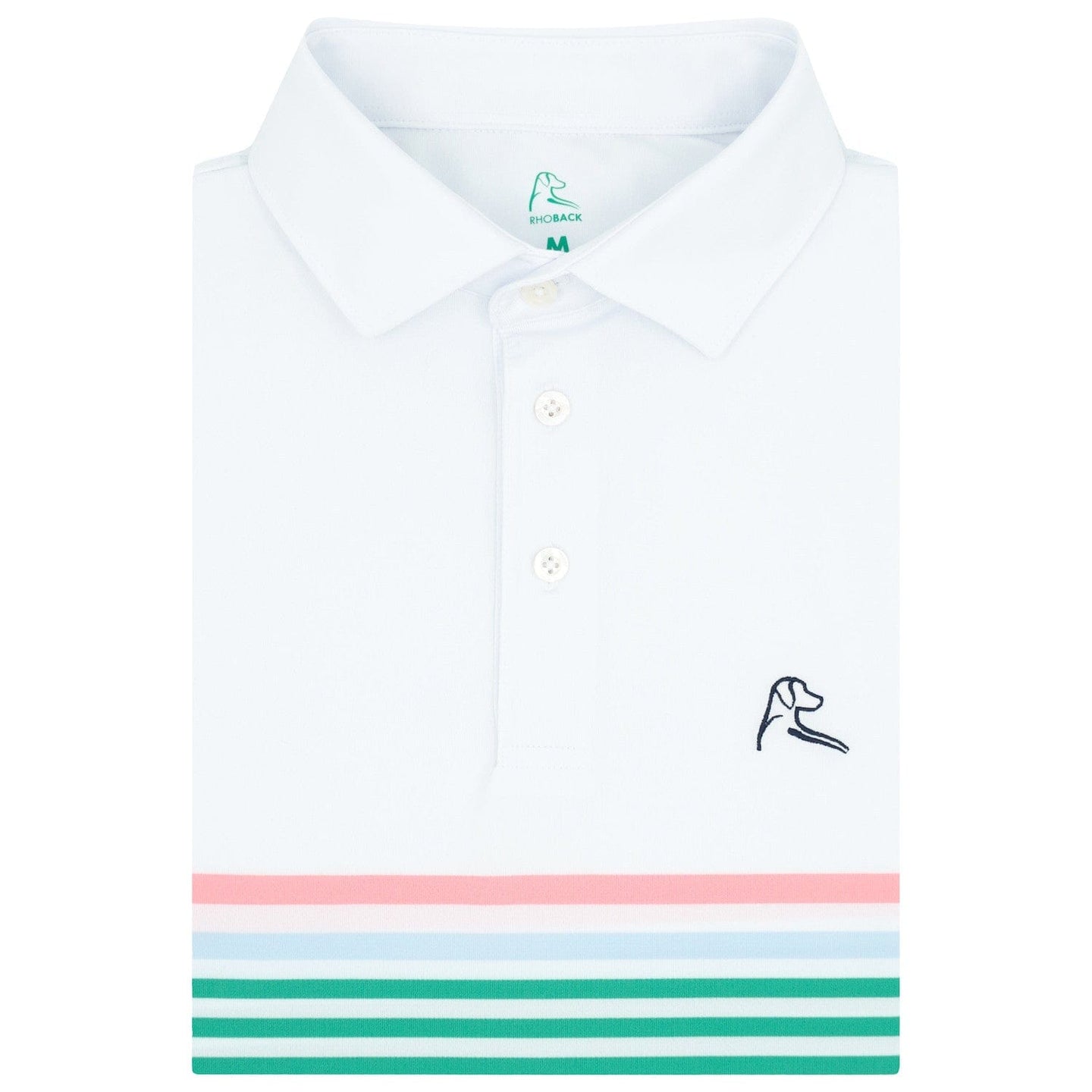 RHOBACK SHIRTS - POLO WHITE/LILY PAD GREEN/DOGWOOD PINK / S THE STORM STRIPE