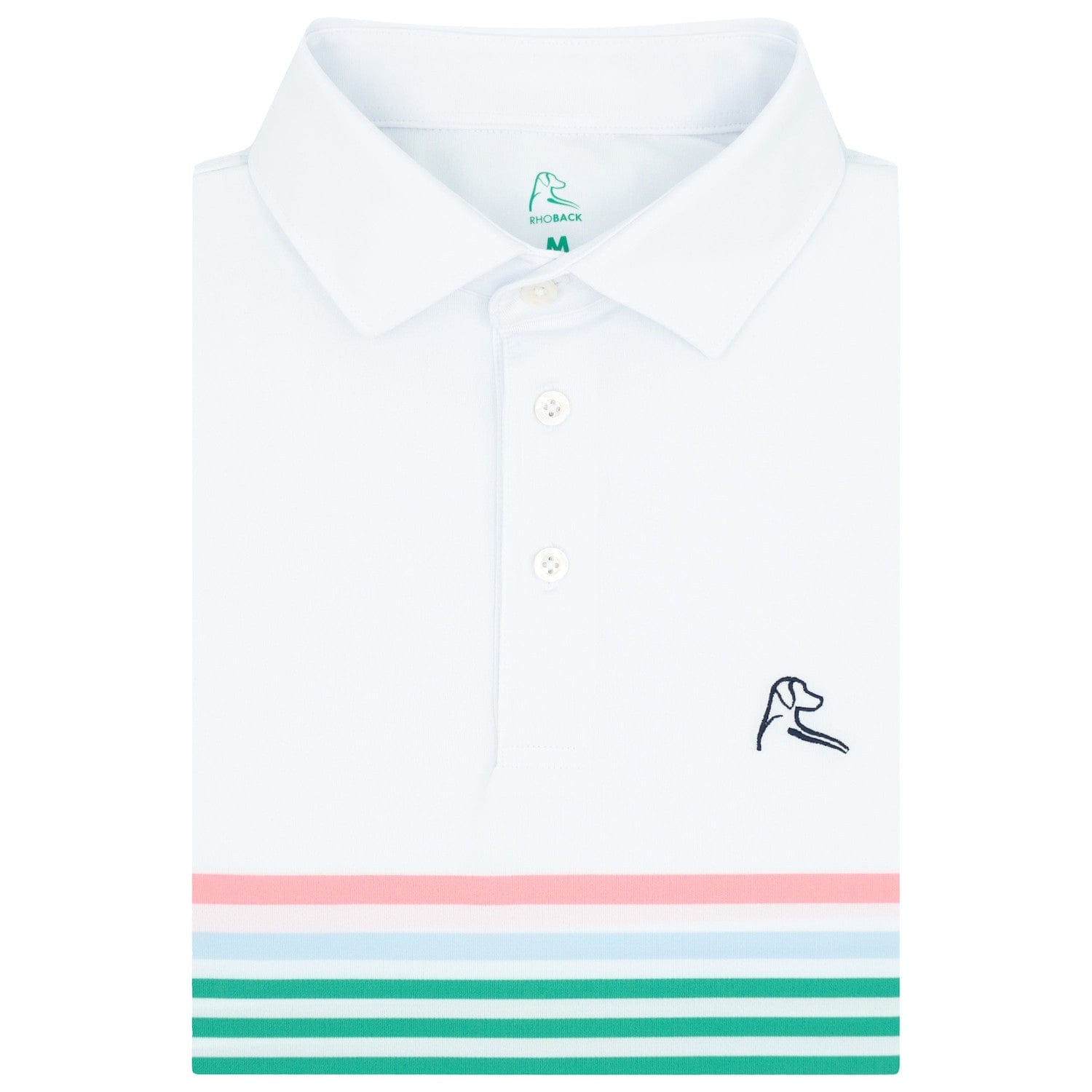 RHOBACK SHIRTS - POLO WHITE/LILY PAD GREEN/DOGWOOD PINK / S THE STORM STRIPE