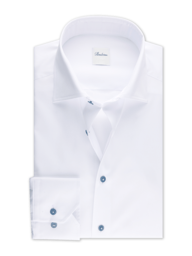STENSTROMS SHIRTS - DRESS WHITE/ BLUE BUTTON / 15.5 STENSTROM F25 DRESS SHIRTS