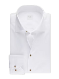 STENSTROMS SHIRTS - DRESS WHITE/ BROWN BUTTON / 17.5 STENSTROM F25 DRESS SHIRTS