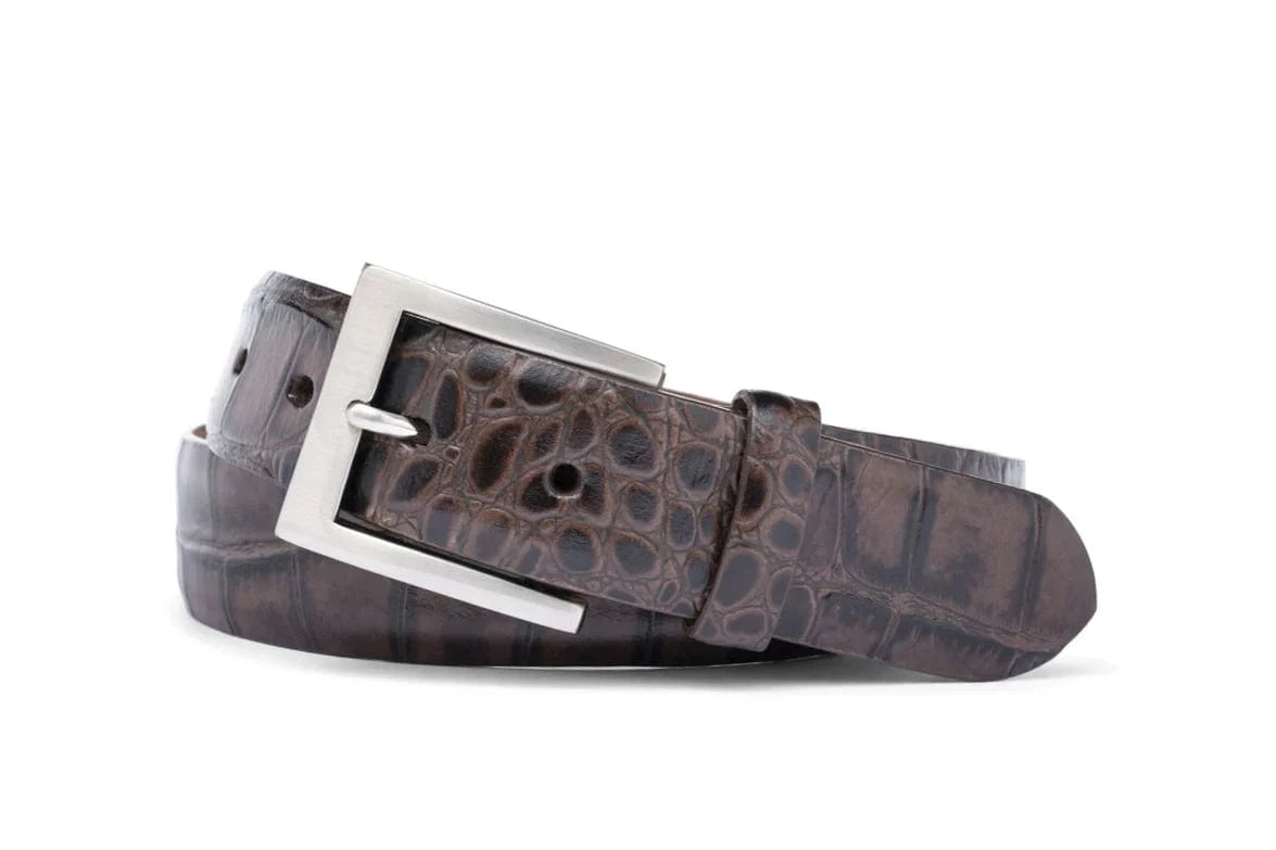 W. KLEINBERG Accessories - BELTS CHOCOLATE / 32 EMBOSSED TWO TONE CROC