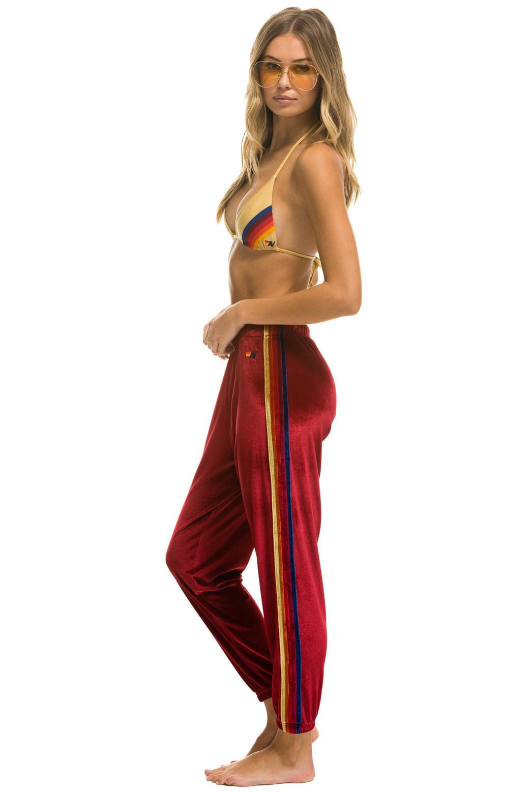 AVIATOR NATION WOMENS - ACTIVE WEAR - BOTTOMS - SWEATPANTS RED / XS AVIATOR NATION CLASSIC VELVET SWEATPANTS