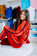 AVIATOR NATION WOMENS - ACTIVE WEAR - BOTTOMS - SWEATPANTS RED / XS CLASSIC VELVET SWEATPANTS