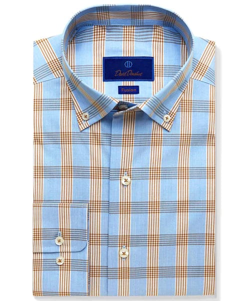 DAVID DONAHUE L/S SPORT BLUE/TAN / XL DONAHUE SPORT SHIRT