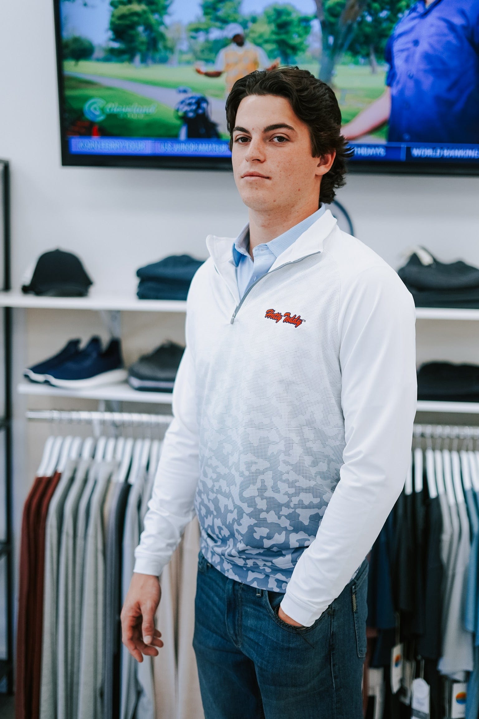 PETER MILLAR 1/4 ZIP HOTTY TODDY PERTH DIP DYE CAMO PERFORMANCE 1/4 ZIP