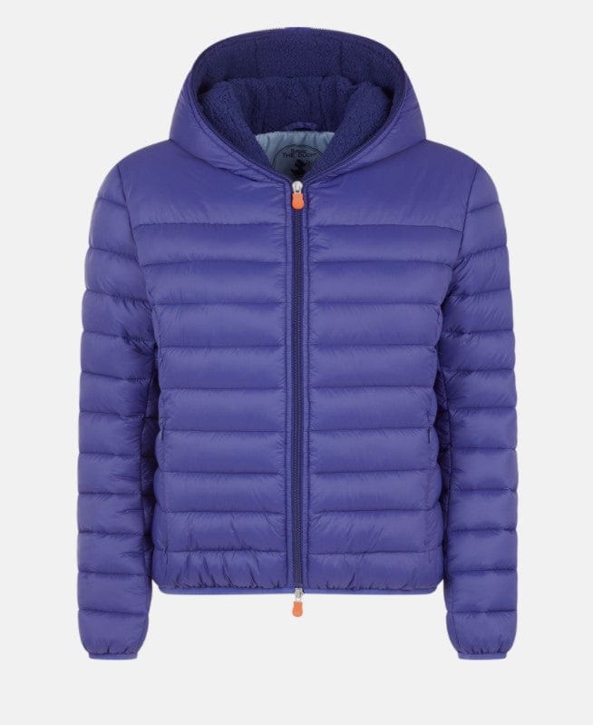 SAVE THE DUCK JACKET AURA BLUE / L Women's GWEN Faux Sheepskin Hooded Jacket