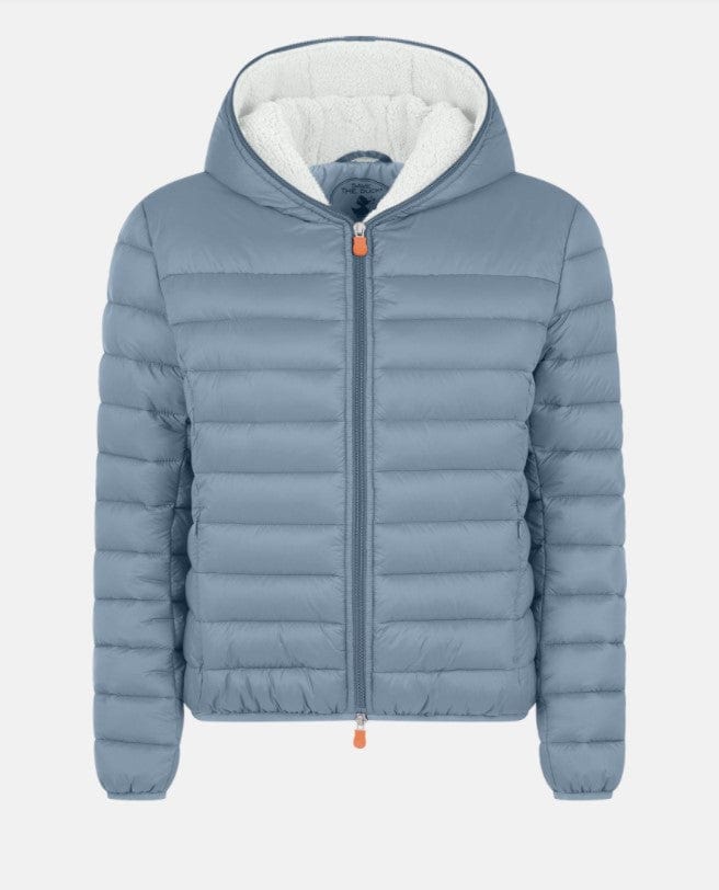 SAVE THE DUCK JACKET TEMPEST BLUE / M Women's GWEN Faux Sheepskin Hooded Jacket