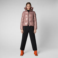 SAVE THE DUCK WOMENS - OUTERWEAR - JACKET WITHERED ROSE / XS ISLA PUFFER JACKET WITH TALL STANDING COLLAR