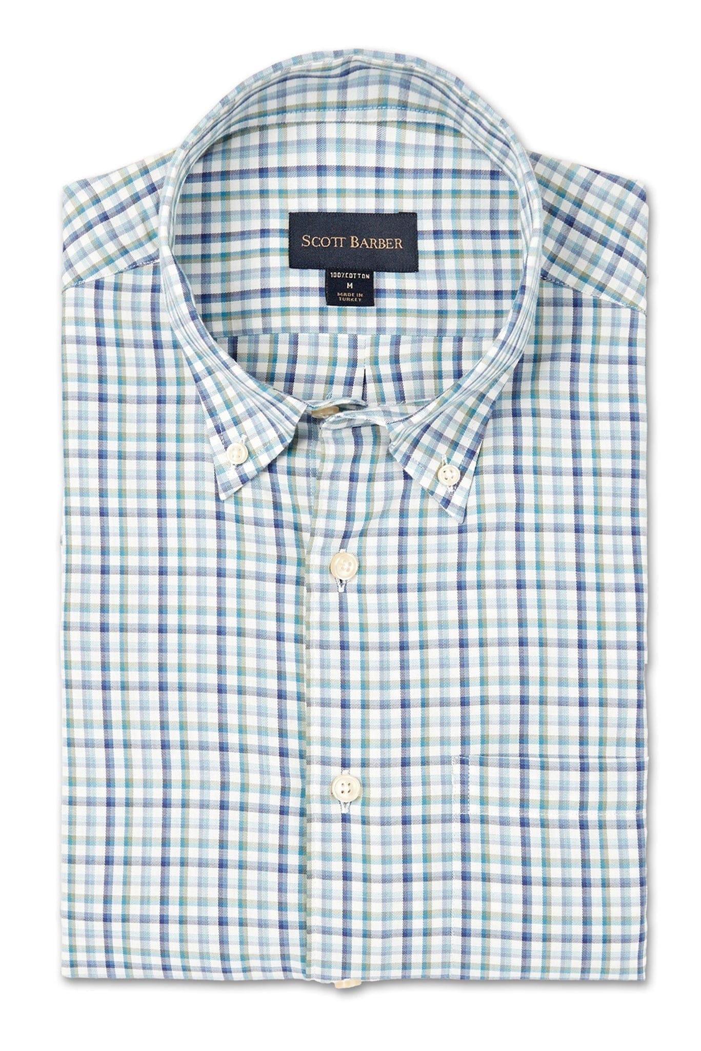SCOTT BARBER SHIRTS - LS SPORT BLUE-GREEN / M SCOTT BARBER SPORT SHIRTS